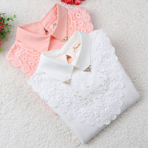 Blusa de algodón bordada para niñas, ropa escolar, camisa de manga larga de encaje para niños de 3 a 12 años, primavera y otoño ► Foto 1/6