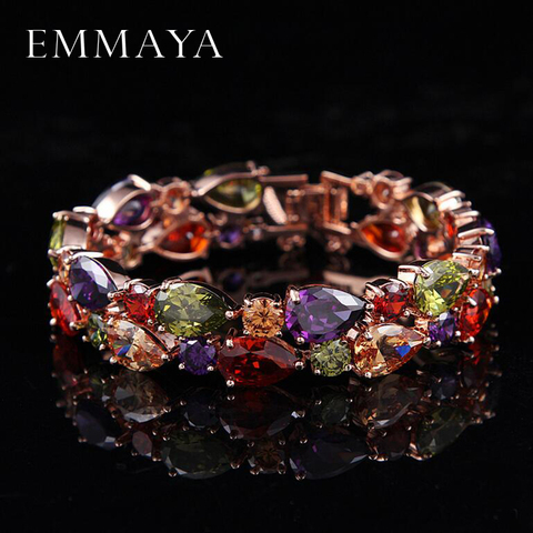 Emmaya-Pulseras de circón cúbico Multicolor para mujer, brazaletes de boda de lujo, joyería de cristal ► Foto 1/5