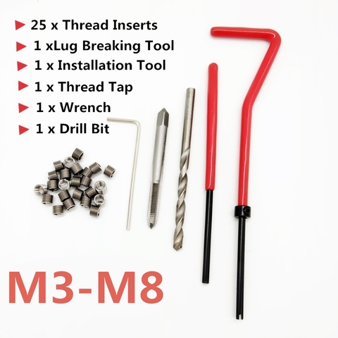 25 piezas bloque del motor del coche que restaura hilo dañado reparación M3 M4 M5 M6 M7 M8 Auto bobina helicoidal insertar herramientas de garaje ► Foto 1/6