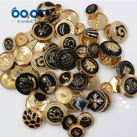 Botón de metal dorado y negro para costura, accesorio de costura hecha a mano con distintos botones y tamaños, paquete de 50 Uds., 18563 ► Foto 1/4