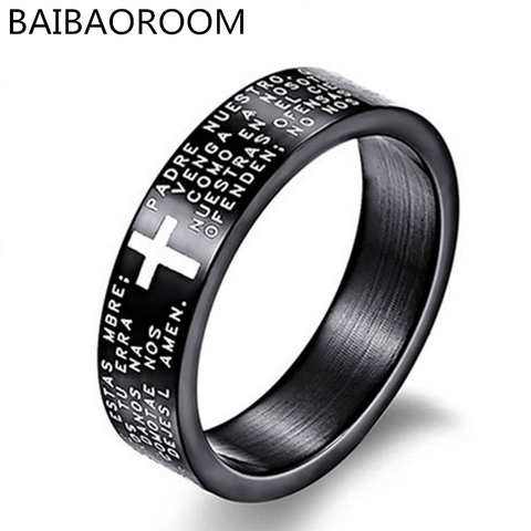 Moda escritura Cruz Biblia texto Jesús tatuaje hombres anillo anillos para mujeres titanio acero joyería regalo ► Foto 1/2