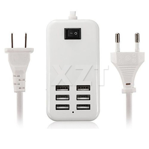 6 puertos USB Socket Hub cargador de pared de escritorio adaptador de corriente alterna enchufe de la UE enchufe de salida de extensión de alimentación de carga con interruptor USB ► Foto 1/6