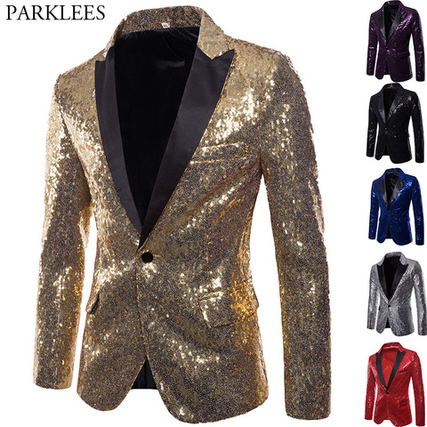Brillante oro lentejuelas adornado chaqueta Blazer hombres club de baile traje Blazer para hombres traje de Homme etapa ropa para los cantantes ► Foto 1/6