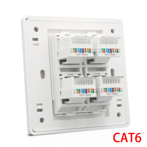 Enchufe de pared Cat 6 tipo 4 puertos RJ45, placa frontal 86x86mm para Internet, cubierta Ethernet LAN ► Foto 1/6