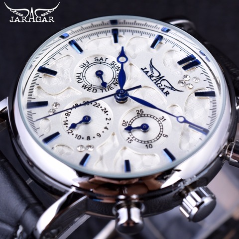 Jaragar Blue Sky Series elegante diseño correa de cuero genuino reloj de pulsera para hombre relojes de marca superior reloj de lujo automático para hombre ► Foto 1/6