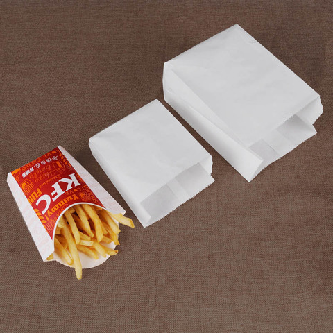 Bolsa de papel Kraft blanco a prueba de aceite, 20 unidades, patatas fritas, pollo, Hamburguesa con pan, Burrito, bolsas de papel, bolsas de comida para llevar ► Foto 1/6