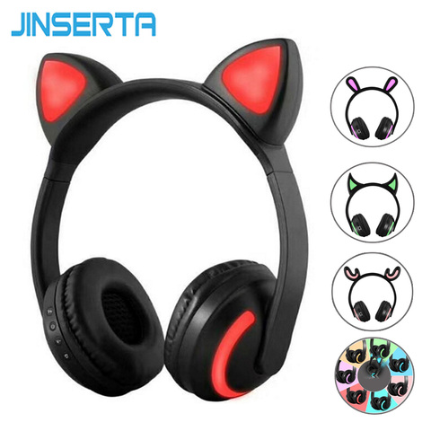 JINSERTA Cat/conejo/ciervo/diablo auriculares 7-Color LED brillante de auriculares Bluetooth inalámbrico para la cosplay niños Juego ► Foto 1/6