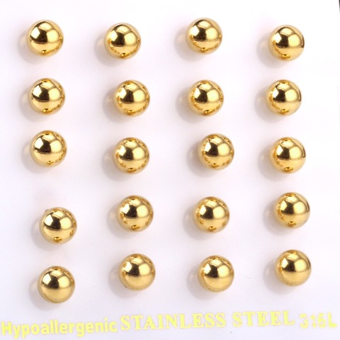 LUXUKISSKIDS-pendientes de lujo de bola quirúrgica de acero inoxidable, Color dorado al vacío, tamaño de 3-10mm ► Foto 1/6