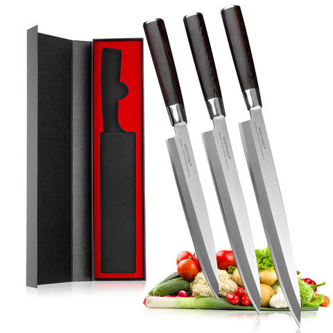 Mokithand 3 piezas Sushi japonés fileteado cuchillos de alto carbono Alemania 1,4116 acero pescado cuchillo de acero inoxidable Yanagiba cuchillos ► Foto 1/6