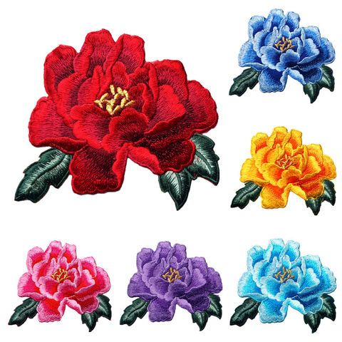 Parches bordados de 14CM para planchar, insignias bordadas para ropa de vestir, apliques para boda DIY, flor peonia morada roja y azul ► Foto 1/6