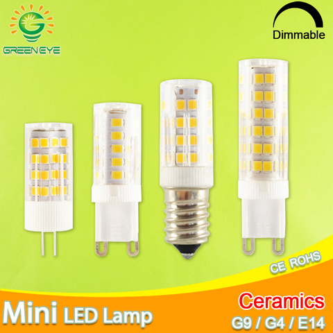 GreenEye G9 lámpara Led bombilla LED de cerámica E14 220 V 5 W 7 W 9 W 12 W 2835 SMD g4 regulable LED lámparas de 360 grados ángulo Led lámpara de proyector ► Foto 1/6