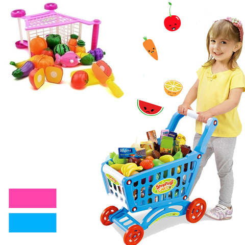 Carrito de compra de 16 Uds para supermercado, juguetes de empuje, simulación de frutas y verduras, juguete de comestibles para niñas, regalos para niños ► Foto 1/6