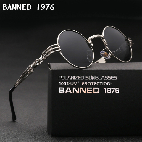 Polarizada gótico Steampunk gafas de sol de las mujeres de los hombres de la marca de moda Vintage de diseñador gafas redondas de Sol de marco de Metal, gafas de sol, gafas ► Foto 1/6