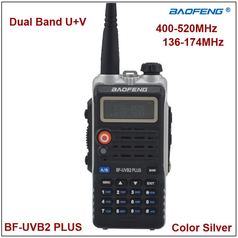 Baofeng-walkie-talkie BF-UVB2 Plus, 5W, banda Dual, VHF, radio bidireccional, Color plateado ► Foto 1/5