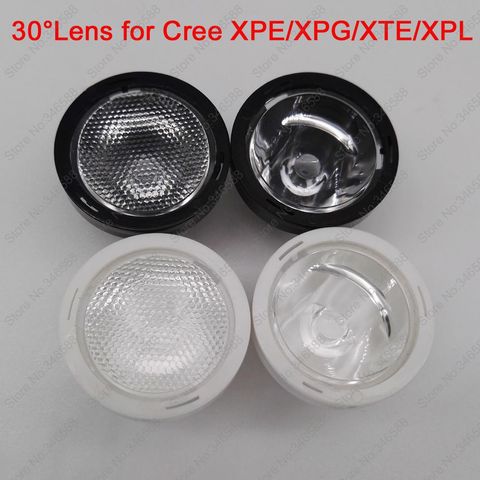 10 Uds 20mm negro o blanco 30 grados con cuentas o superficie clara lente LED/colimador reflector para CREE XPE/XPG/XTE/XPL LED ► Foto 1/1