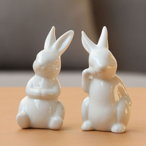 De cerámica lindo blanco puro Figurines de conejo de porcelana de mesa de decoración del hogar regalo de China moderna estatua muebles Bonsai hadas Decoración ► Foto 1/6