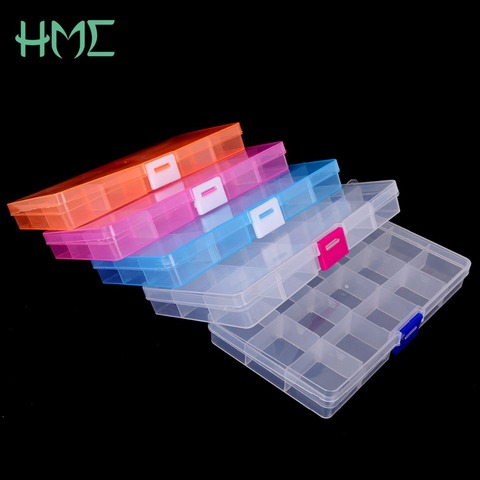 Caja organizadora de plástico empalmable, caja de almacenamiento de 15 celdas, con 5 colores, con botón y estuche de joyas de Color transparente, 2017x17,4x9,8 cm, novedad de 2,2 ► Foto 1/6