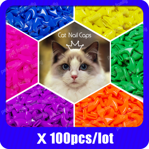 Protector de uñas suave para gatos y mascotas, tapas de uñas de silicona con pegamento adhesivo gratis + 5 aplicador, 100 unids/lote ► Foto 1/6