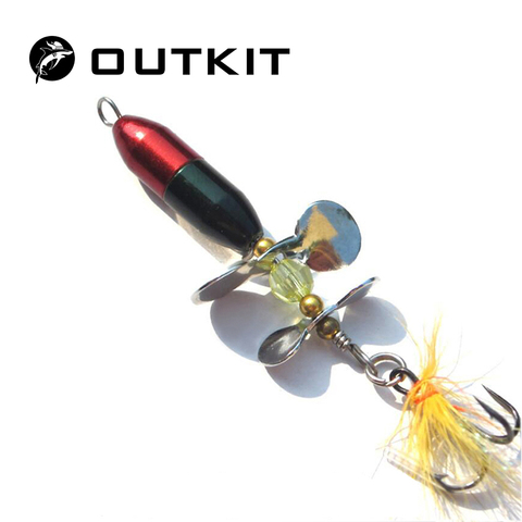 OUTKIT LARGO DE Spinner cebo señuelo de Metal para pesca doble hélice de cola de trucha carpa, barbo artificiales señuelos de pesca en hielo 10g ► Foto 1/4