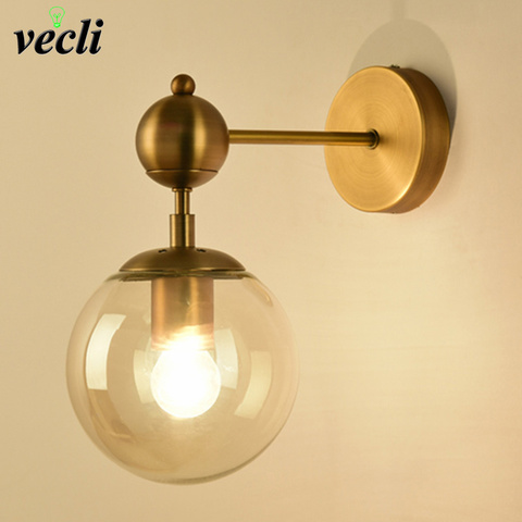 Lámparas de pared LED E27 de estilo moderno, luces de pared de bola de cristal nórdico para pasillo, lámpara de noche para dormitorio, apliques de pared AC85-265V ► Foto 1/6