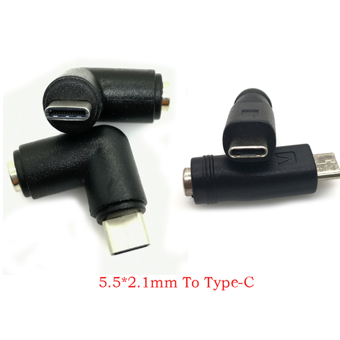 Adaptador de conector de alimentación CC a macho tipo C, 5,5x2,1mm, 5,5x2,1mm, conector hembra a USB 3,1 tipo c, 90 / 180 grados ► Foto 1/6