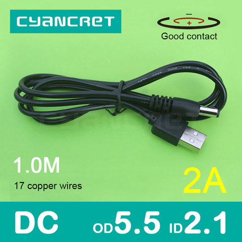 Cable de alimentación USB 2,0 a CC, 5,5mm x 2,1mm, 1,0 M, 2A, compatible con Cable de cargador de 5V o 12V para lámpara de mesa, tableta, MP3, MP4 ► Foto 1/6