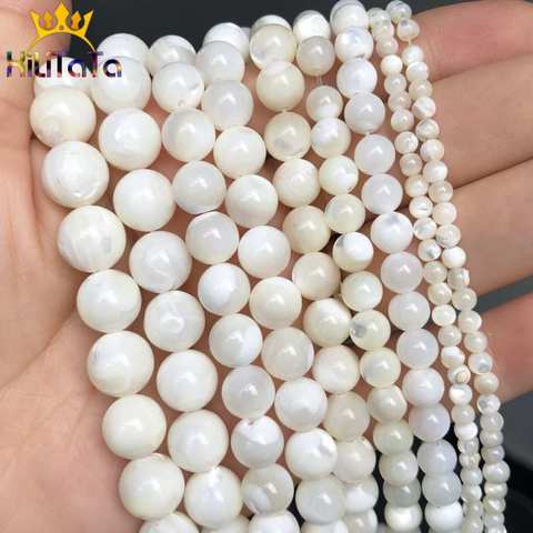 Cuentas redondas blancas de mopa para la fabricación de joyas, cuentas sueltas naturales para la fabricación de joyas, pulsera, collar, tamaño de 15 
