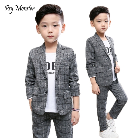 Vestido de uniforme escolar para niños Formal cumpleaños trajes para bodas chaqueta pantalones 2 uds niños Caballero fiesta set de ropa para niños F64 ► Foto 1/5