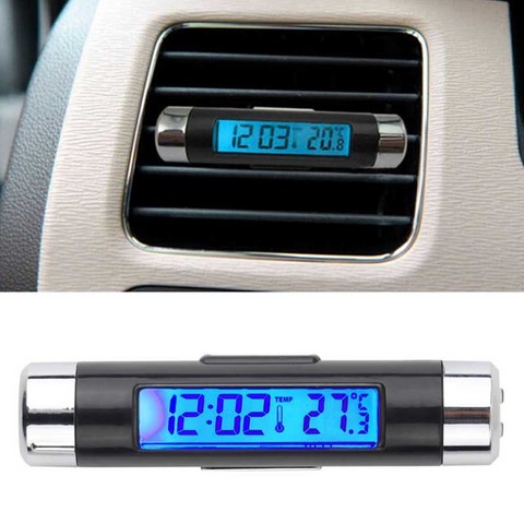 Portátil 2 en 1 coche Digital LCD reloj y visualización de temperatura reloj electrónico termómetro automóvil azul retroiluminación con Clip ► Foto 1/6