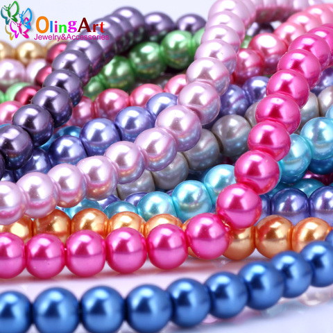 OlingArt 8MM 30 unids/lote cuentas de cristal perla redonda de imitación pulsera DIY pendientes encantos Collar para la fabricación de la joyería ► Foto 1/6