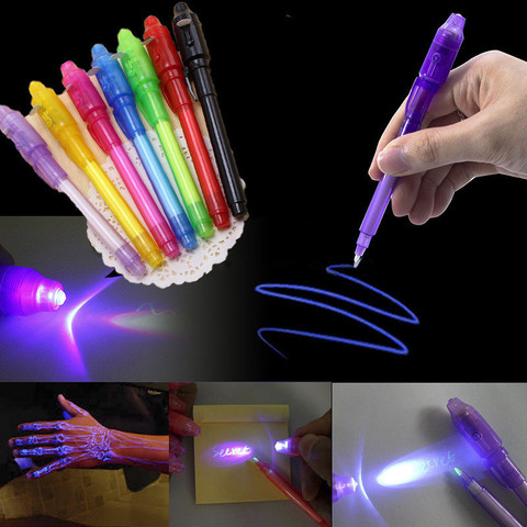 Luz luminosa bolígrafo mágico púrpura 2 en 1 UV de luz negra Combo dibujo tinta Invisible pluma de aprendizaje de la educación juguetes para niños ► Foto 1/6