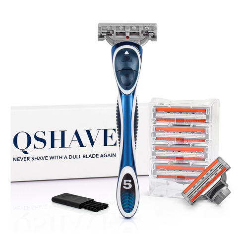 QShave Hombres Hoja de afeitar de Afeitar Manual de Recarga Color Naranja X3 Blade, 4 Cartuchos (Sólo Hojas Sin Mango) ► Foto 1/6