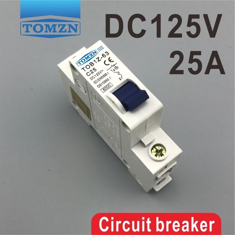 Interruptor de circuito MCB curvo de corriente directa, 1P 25A 25 amperie TOB1Z DC 125V ► Foto 1/6