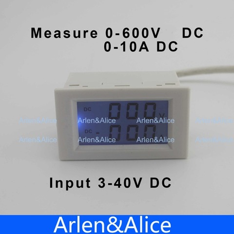 Doble pantalla LCD voltaje DC y corriente voltímetro amperímetro rango DC 0-600 V 0-10A fondo azul DC 3 ~ 40 entrada con derivación ► Foto 1/1