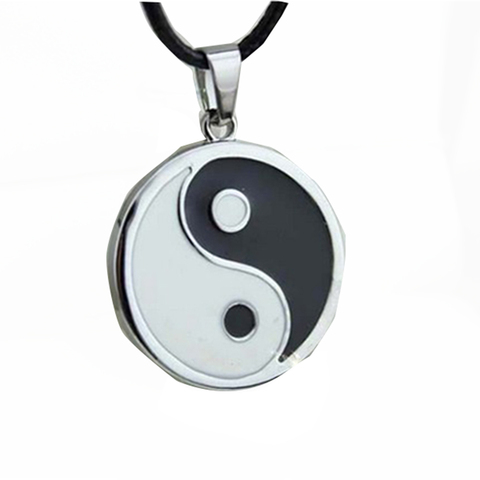 De acero inoxidable Yin Ying Yang colgante de collar negro, collar de los hombres de cuero de la PU de joyas de collares Vintage ► Foto 1/4