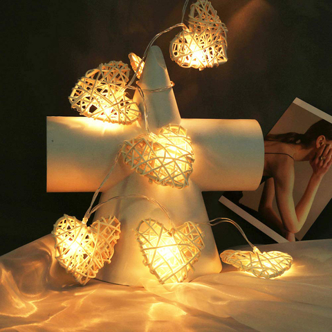 Cadena de luces LED con forma de corazón de ratán, 1,5 M/3M/5M, guirnalda navideña con batería para decoración de bodas y San Valentín ► Foto 1/6