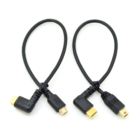 Cable Micro Mini USB 5Pin macho a macho USB 3,1 tipo C codo a Mini Micro USB 2,0 OTG adaptador de datos Cable de carga del convertidor 25 cm ► Foto 1/6