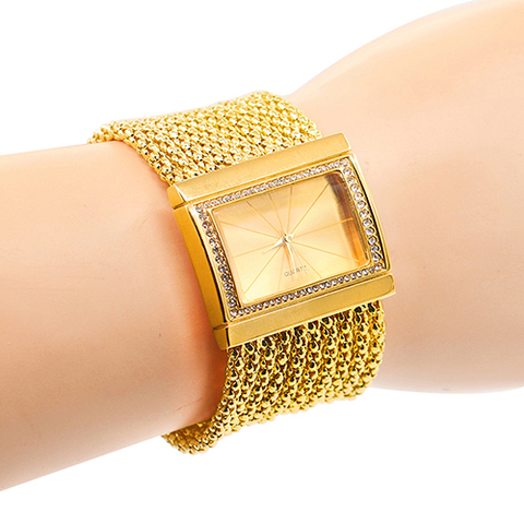 Reloj de cuarzo clásico para mujer, carcasa de diamante dorado, pulsera de aleación, nuevo diseño 5DC9 6YLN ► Foto 1/6