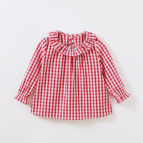 Blusa de algodón con cuello Peter Pan para niña, camisa de manga larga a cuadros, ropa para niña, 3 diseños ► Foto 1/6