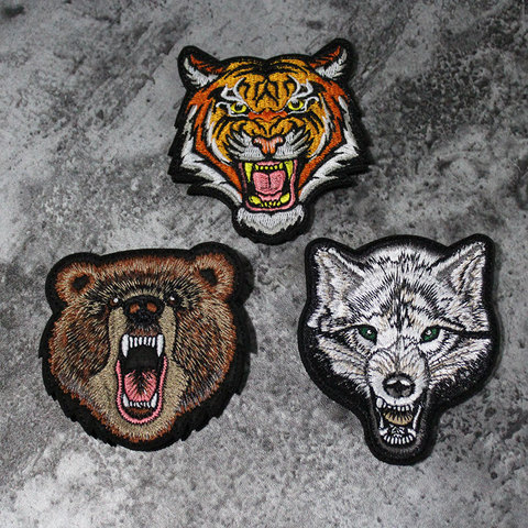 Parches de bordado de Lobo y oso Tigre, insignia militar, emblema, 8 cm, accesorio artesanal, Aro y bucle ► Foto 1/1