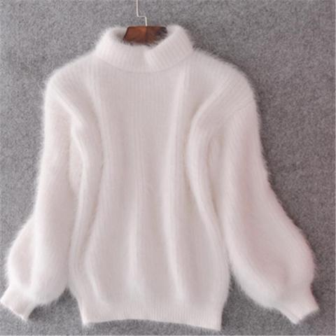 2022 invierno nueva moda espesada caliente cuello alto Mohair mujer suéter manga linterna Casual Color sólido Delgado Simple pulóver ► Foto 1/6