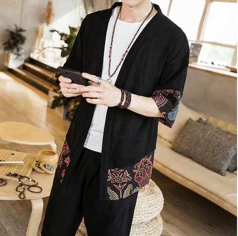 Kimono Cardigan hombres Haori Kimono Karate disfraz de Samurai Kimono Japones tradicional japonés para hombre ropa hombre Yukata FF2138 ► Foto 1/6