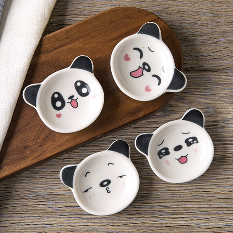 Minivajilla de cerámica con forma de Panda de dibujos animados para el hogar, plato para salsa de soja, creativo, japonés, condimentos, platillos, 1 unidad ► Foto 1/5