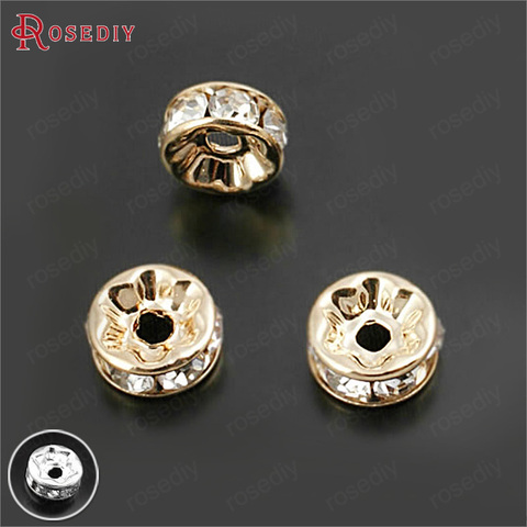 20 Uds. De cuentas espaciadoras de diamantes de imitación, 4MM, 6MM, 8MM, Color dorado champán, cuentas de cristal de latón con borde plano, pulseras cuentas, accesorios de joyería Diy ► Foto 1/6