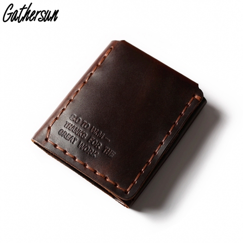 Gathersun-cartera de cuero para hombre, billetera de piel auténtica personalizada hecha a mano con bolsillo para monedas ► Foto 1/5