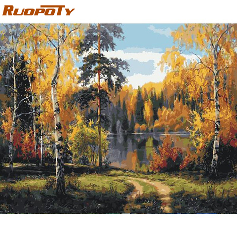 RUOPOTY-cuadro pintado a mano por números para el hogar, pintura de paisaje de pared, arte, lienzo, para colorear por números, otoño ► Foto 1/6