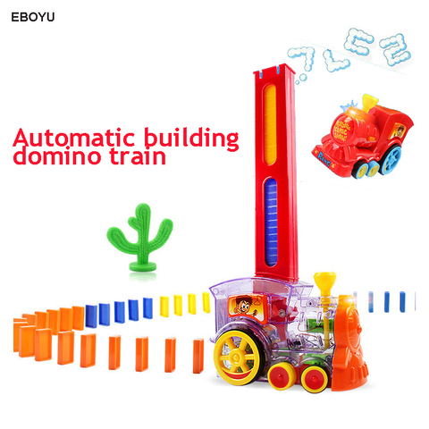 EBOYU-Tren de dominó automático con luces y sonido Musical, juguete de regalo para niños, coche, camión, juguete, 60 uds. ► Foto 1/6