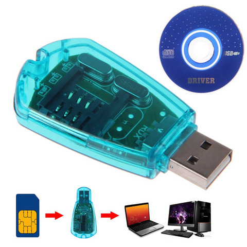 ¡Gran oferta! Azul USB lector de tarjeta SIM copia/clonador/escritor/copia de seguridad Kit lector de tarjeta SIM GSM CDMA SMS Backup + CD Disk ► Foto 1/6