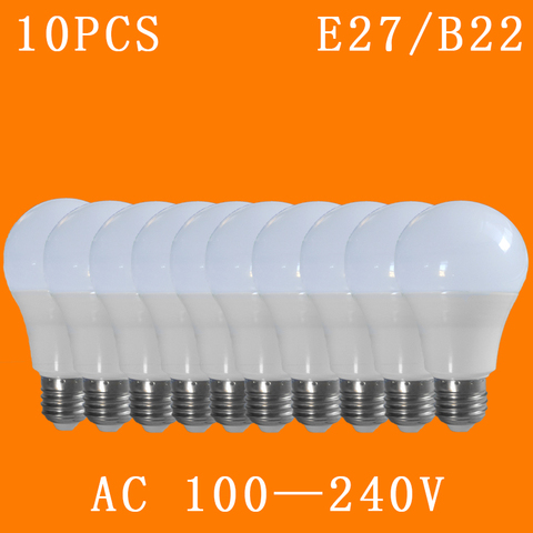 10 unids/lote E27/B22 100-240 V lámpara LED Cool/blanco cálido SMD2835 bombillas LED sala de iluminación luz 3 W/5 W/7 W/9 W/12 W/15 W/18 bombilla led ► Foto 1/5