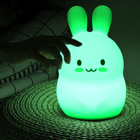 Luz LED RGB de noche para niños y bebés, lámpara de conejo de silicona con Sensor táctil alimentado por batería para dormitorio ► Foto 1/6